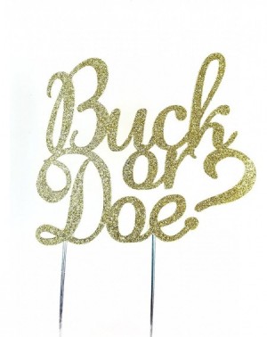 Cake & Cupcake Toppers Handmade Gender Reveal Cake Topper Decoration - Buck or Doe - Double Sided Gold Glitter Stock - CL17YU...