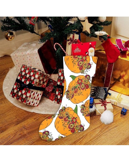 Stockings & Holders Halloween Pumpkin Floral Christmas Stocking for Family Xmas Party Decoration Gift 17.52 x 7.87 Inch - Mul...