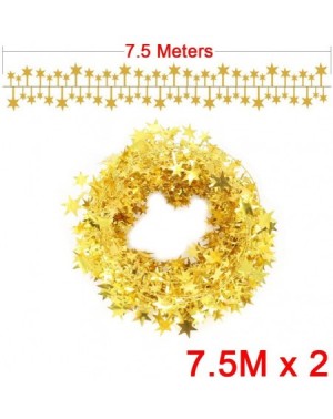 Garlands Christmas Tinsel Gold Star Wire Garland Tree Decorations- 2 pcs x 25 ft - CQ12M8FIJ0J $7.74