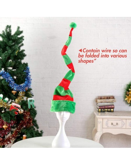 Hats Christmas Elf Hat- Long Striped Felt Hat with Cute Brooch Pin for Kids Adults - CP18WKNAC2M $11.89