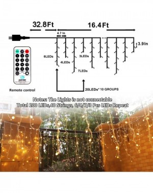Outdoor String Lights Icicle Lights-200 LEDs Waterproof Christmas Lights with Remote Control Brightness Adjustment 9 Modes 3 ...