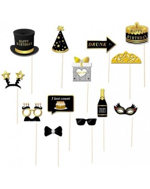 Photobooth Props 48PCS Happy Birthday Party Photo Booth Props-Black Funny and Gold Decorations Birthday Party Supplies Photob...