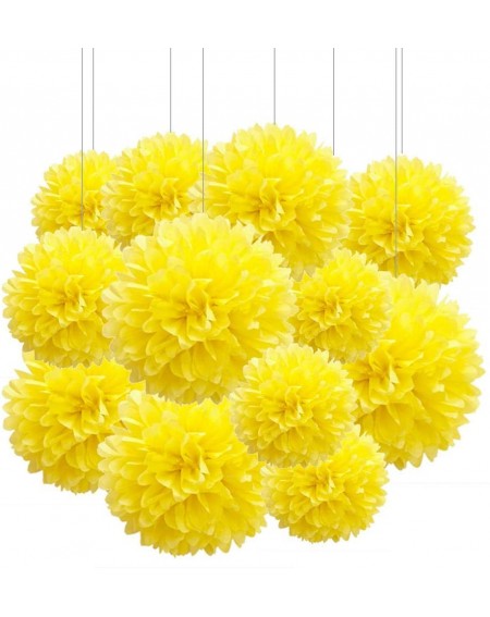 Tissue Pom Poms 6pcs Yellow Paper Pom Poms Decorations for Party Ceiling Wall Hanging Tissue Flowers Decorations - 1 Color of...