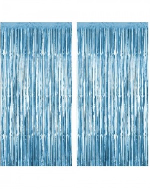 Photobooth Props Foil Fringe Curtains Metallic Tinsel Mylar Curtain for Party Photo Backdrop Wedding Decor (Light Blue- 2-Pac...