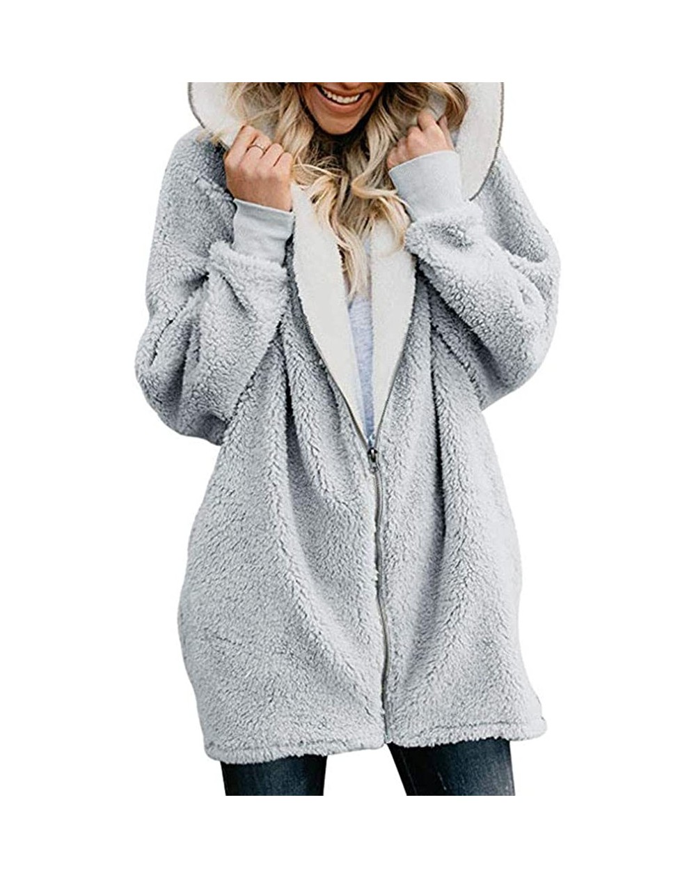 Birthday Candles Women Winter Coats Plus Size Solid Zip Down Hooded Jacket Casual Loose Fluffy Coat Cardigans Outwear with Po...