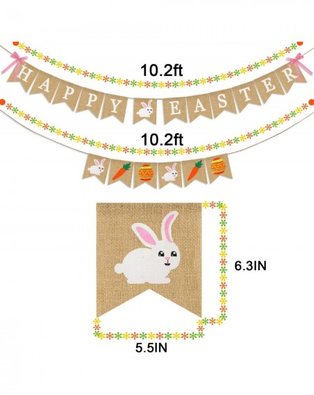 Banners & Garlands Happy Easter Banner Burlap - Rustic Easter Decorations - Easter Bunny Banner for Mantle Fireplace - Spring...