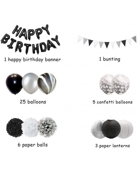 Tissue Pom Poms Black and Silver Birthday Party Decorations for Adults Balloons Set - Tissue Paper Decorations and Triangle F...