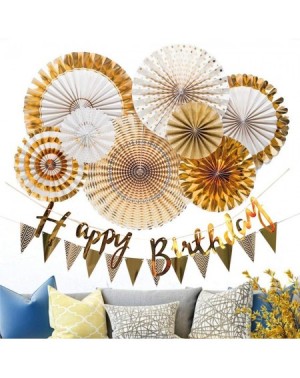 Banners & Garlands Gold Paper Fan Hanging Decorations Set with Gold Happy Birthday Banners- Pennant Banners for Party Supplie...