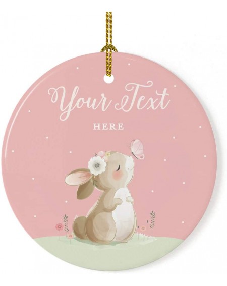 Ornaments Personalized Round Ceramic Porcelain Christmas Tree Ornament Keepsake Collectible Gift- Your Text Here- Bunny Rabbi...