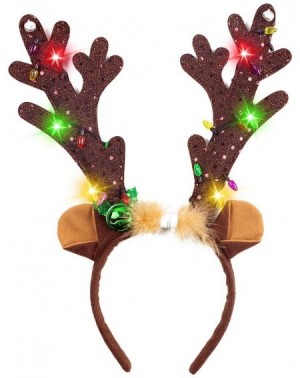 Party Hats Reindeer Antlers Headband- LED Deer Antlers Headband with Bells Light Up Christmas Reindeer Ears Headband - CJ18WE...