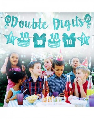 Banners & Garlands Double Digits Banner 10th Birthday Decorations - Green Glitter Ten Years Old Birthday Banner Cake Gift Sta...