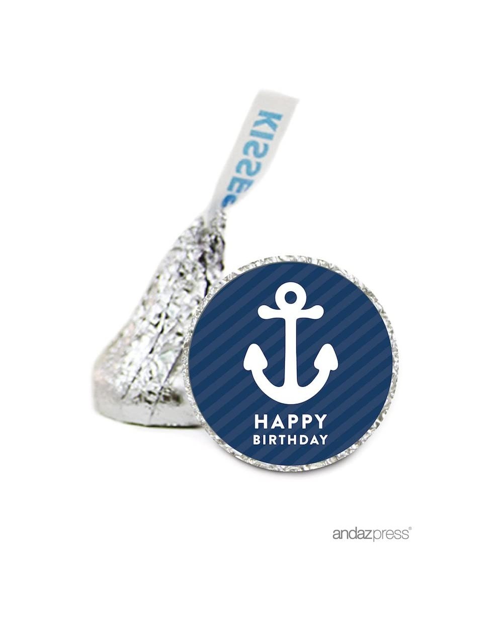 Favors Chocolate Drop Labels Stickers- Birthday- Nautical Anchor Happy Birthday!- 216-Pack- for Ocean Sailing Anchor Adventur...