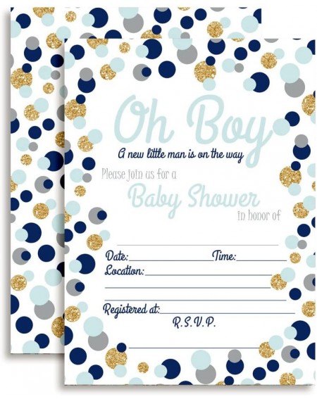 Invitations Polka Dot Blue and Gold Boy Baby Shower Fill in Style Invitations. Set of 20 Including envelopes - CO17YH2GLUE $3...