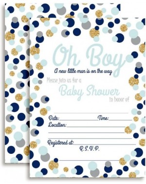 Invitations Polka Dot Blue and Gold Boy Baby Shower Fill in Style Invitations. Set of 20 Including envelopes - CO17YH2GLUE $1...