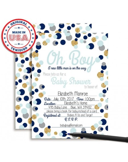 Invitations Polka Dot Blue and Gold Boy Baby Shower Fill in Style Invitations. Set of 20 Including envelopes - CO17YH2GLUE $1...