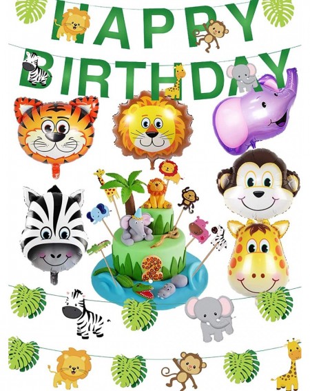 Party Packs Safari Party Supplies Jungle Theme Birthday Party Decorations - Safari Animal Balloons- Zoo Animals Leaves Happy ...