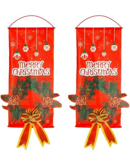 Ornaments 2PCS Christmas Cloth Door Banners Christmas Porch Sign Hanging Ornaments for Home Wall Door Decor (Wreath) - Pictur...