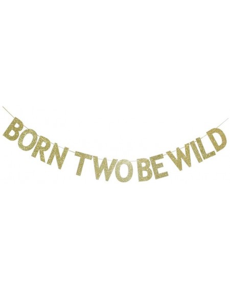 Banners & Garlands Born Two Be Wild Banner- Gold Glitter Paper Sign for Baby's 2nd Birthday Party Decors Supplies - CR19ENNCX...