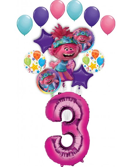 Balloons Trolls World Tour 3rd Birthday Party Supplies Poppy Balloon Bouquet Decorations - CE194D6LHQX $23.37