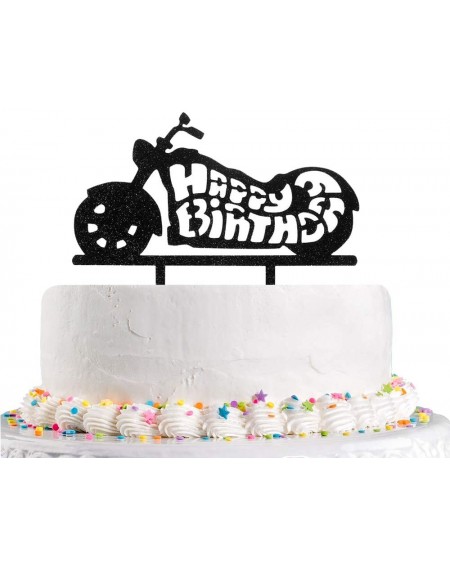 Cake & Cupcake Toppers Happy Birthday Cake Topper with Motorcycle Black Glitter Happy 1st 2nd 3rd 4th 5th 10th Children's Bir...