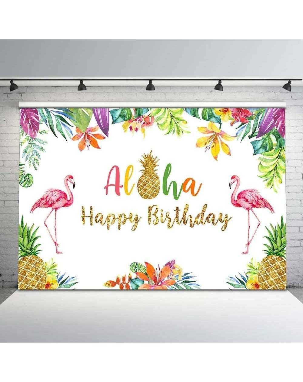 Invitations New Tropical Flamingo Birthday Backdrop Aloha Happy Birthday Gold Pineapple Vinyl Background 250x180cm Hawaii Bir...