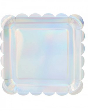 Tableware Holographic Silver Foil Square Paper Plates- Scalloped Edge (9 In- 48 Pack) - C8195STG69Z $18.69