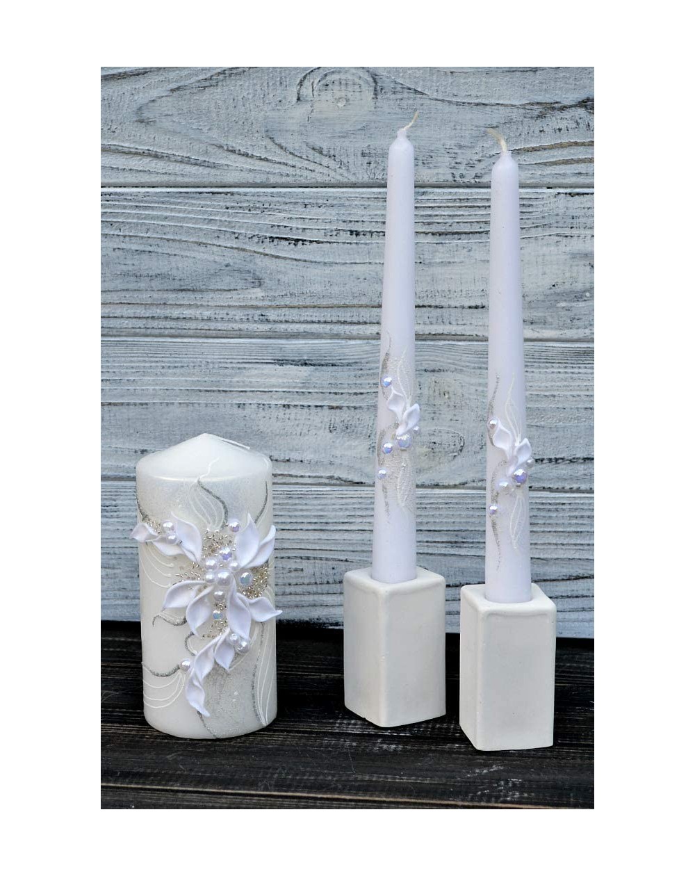 Ceremony Supplies Unity Candle Set for Wedding - Wedding décor & Wedding Accessories - Candle Sets - 6 Inch Pillar and 2 10 I...