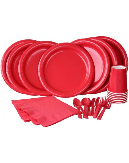 Party Packs Premium Party Supplies Disposable Dinnerware Set - 20pc Includes Red Dinner Plates- Cutlery- Tablecloth Napkins a...