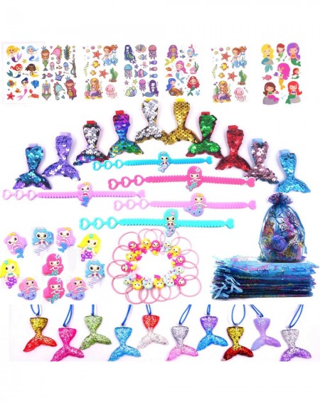 Party Favors 75 Pack Mermaid Party Favors Supplies- Necklace Bracelet Ring Hair Clip Hair Tie Sticker Gift Bag for Kids Girls...