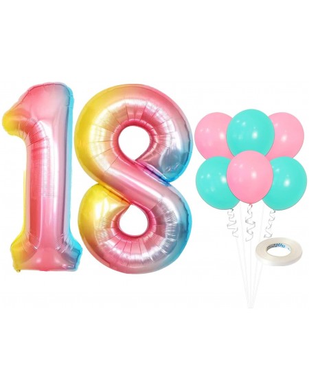 Balloons Rainbow Balloons Number 18 Set - Large- 40 Inch - Pink and Turquoise Latex Balloons - 18th Birthday Balloons - Gradi...