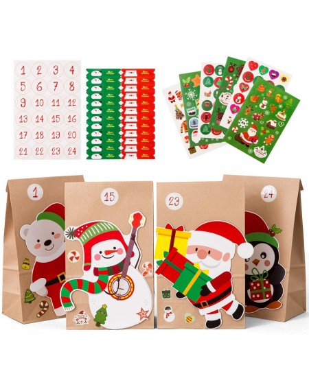 Advent Calendars Christmas Advent Calendar DIY Countdown Calendar Set - Santa Claus- Bear- Penguin and Snowman - 24 Kraft Pap...