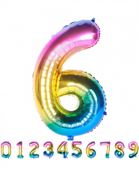 Balloons 40 Inch Rainbow Number 6 Giant Foil Number Balloons Helium Digit Gradient Balloon 0 to 9 Colorful Birthday Party Dec...