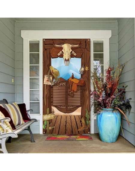 Banners Western Cowboy Door Cover Party Decoration- Western Birthday Party Supplies- Large Fabric Wild West House Barn Cowboy...