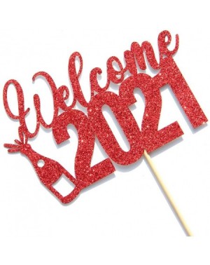 Cake & Cupcake Toppers Red Glitter Welcome 2021 Cake Topper - Hello 2021- Cheers to 2021- Happy New Year Cake Topper- Merry C...