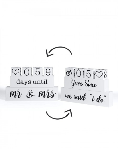 Advent Calendars Double Sided Wooden Block Wedding Day Countdown and Anniversary Calendar- Days Until Mr. and Mrs. and Years ...