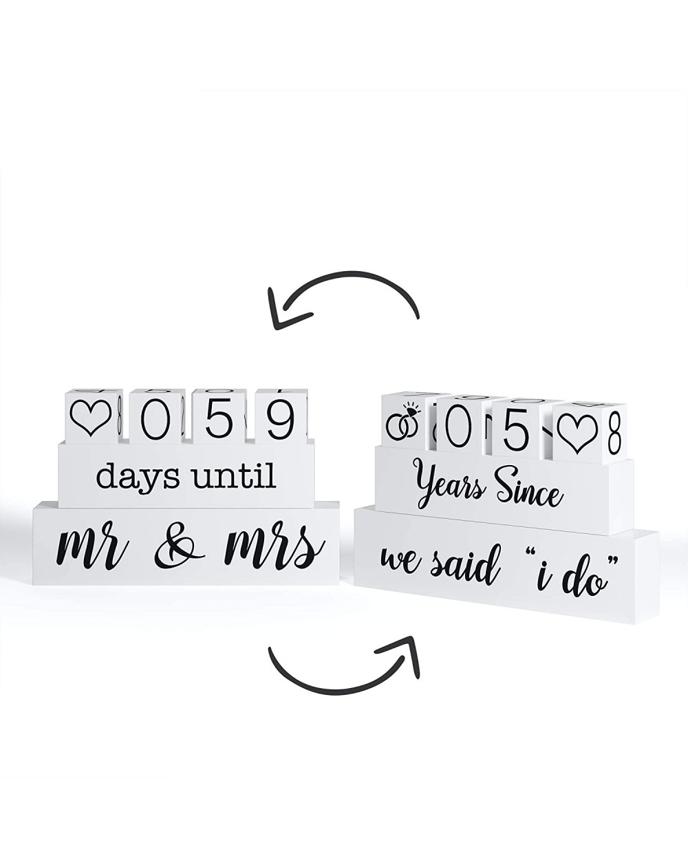 Advent Calendars Double Sided Wooden Block Wedding Day Countdown and Anniversary Calendar- Days Until Mr. and Mrs. and Years ...