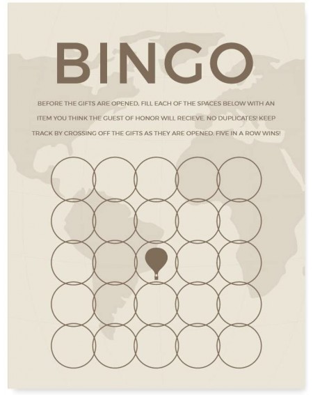 Invitations Hot Air Balloon World Map Party Collection- Vintage Tan Brown- Bingo Game Cards- 20-Pack- Games Activities and De...