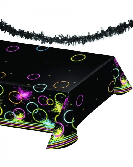 Party Packs Glow Party Supplies - Black Plastic Tablecover With Glow Stick Accents and Black Tissue Garland Hanging Decoratio...