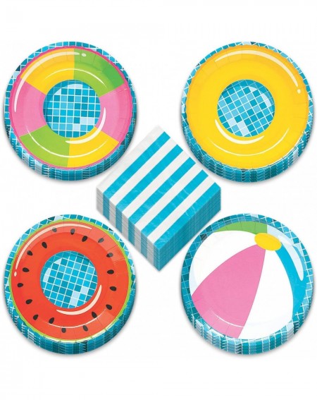 Party Packs Pool Party Supplies - Inflatable Floaties Paper Dessert Plates and Striped Beverage Napkins (Serves 16) - Inflata...