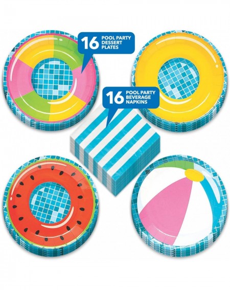 Party Packs Pool Party Supplies - Inflatable Floaties Paper Dessert Plates and Striped Beverage Napkins (Serves 16) - Inflata...
