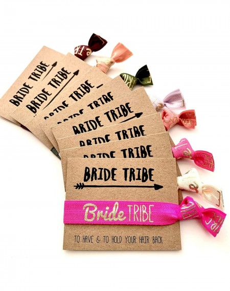 Favors Set of 5 Bride Tribe Bachelorette Hair Tie Party Favors - Neon Gold Bride Tribe - (Neon Pink) - Neon Pink - C112MZ0F21...
