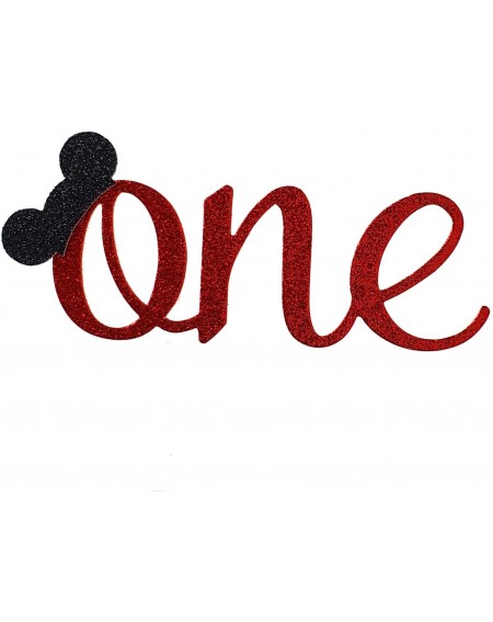 Cake & Cupcake Toppers Handmade 1st Birthday Cake Topper - One with Mouse Ears - Double Sided Glitter Stock - CB18O5C7I79 $8.97