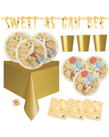 Party Packs Winnie the Pooh Party Supplies - First Birthday- Baby Shower - Serves 16 - Includes Tablecover- Banner Decoration...