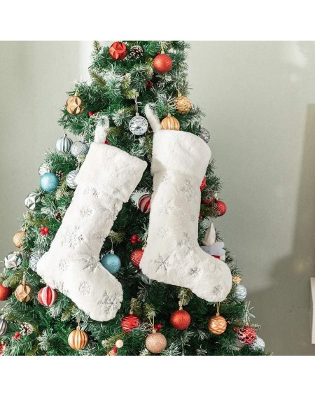 Stockings & Holders 2 Pack Snowy White Christmas Stockings with Faux Fur- Plush 22 inches Xmas Stocking with Silver Embroider...