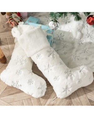 Stockings & Holders 2 Pack Snowy White Christmas Stockings with Faux Fur- Plush 22 inches Xmas Stocking with Silver Embroider...