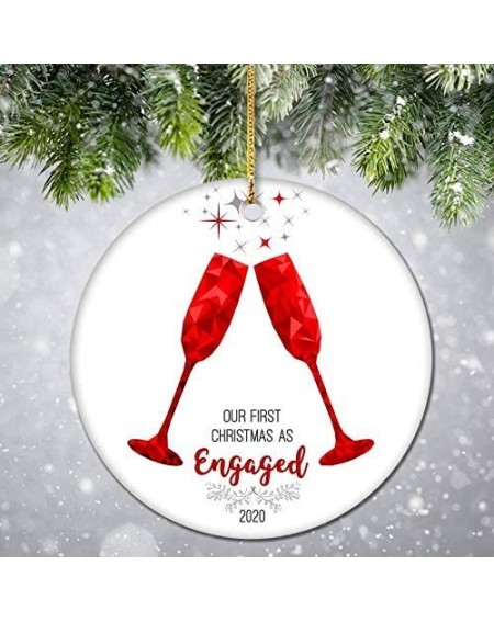 Ornaments 2020 Engagement Gifts for Couple - First Engaged Christmas Ornament Champagne Flutes Keepsake with Tag - 2.75 Inch ...