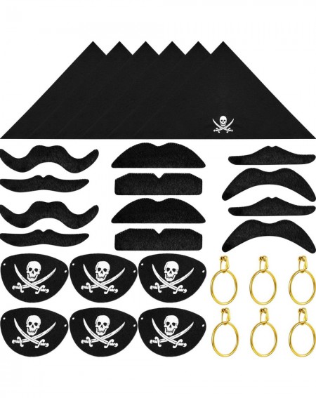 Party Favors 30 Pieces Pirate Captain Eye Patches- Pirate Bandana- Pirate Gold Earrings- Pirate Fake Mustache for Halloween a...