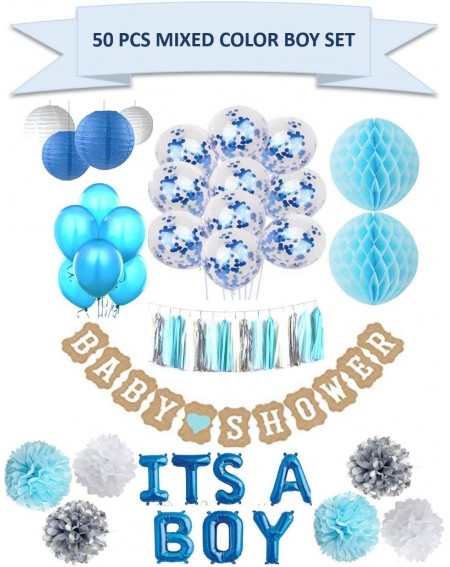 Party Packs Baby Shower Decoration Pack (Blue/White/Silver) - Party Supplies for Gender Reveal (It's a Boy/Girl) - Blue/White...