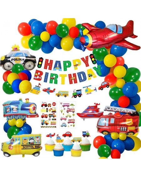 Balloons Construction Party Decorations Boys- Happy Birthday Banner Transport Vehicles Foil Balloons Plane Train Police Car S...