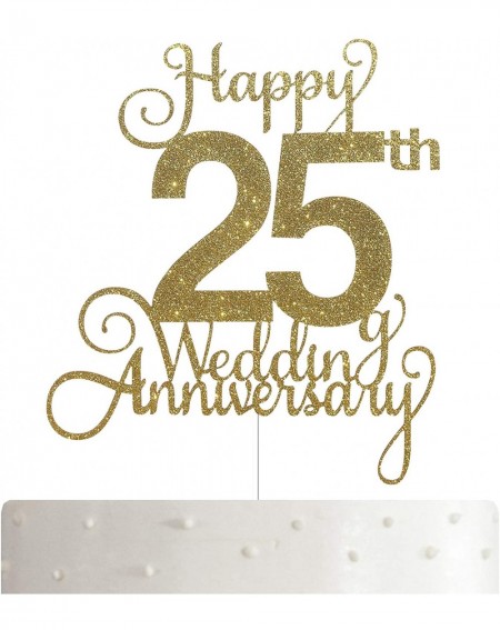 Cake & Cupcake Toppers 25th Wedding Anniversary Cake Topper- Wedding Anniversary Party Decoration with Premium Gold Glitter -...